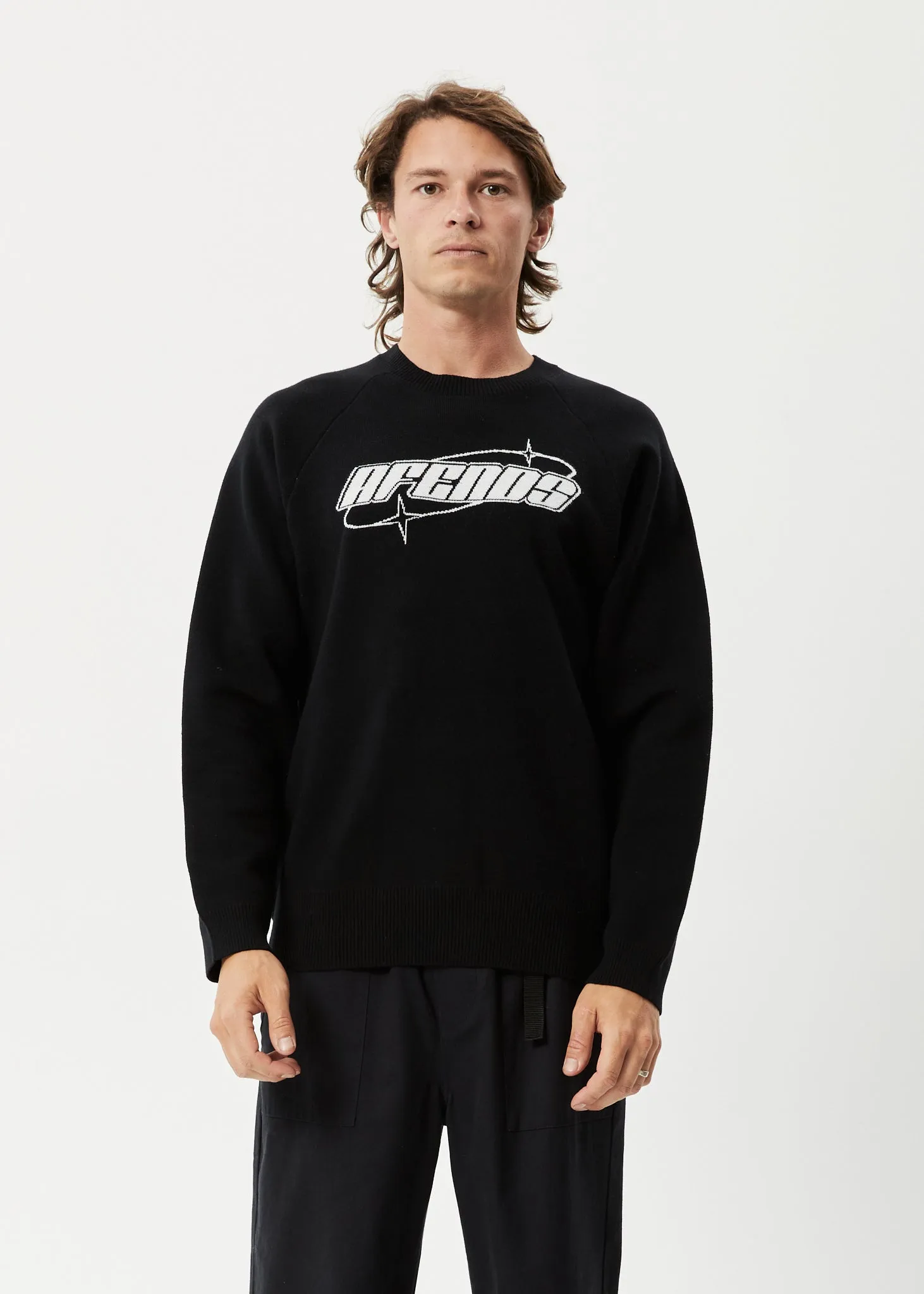 AFENDS Mens Eternal - Knit Crew Neck Jumper - Black