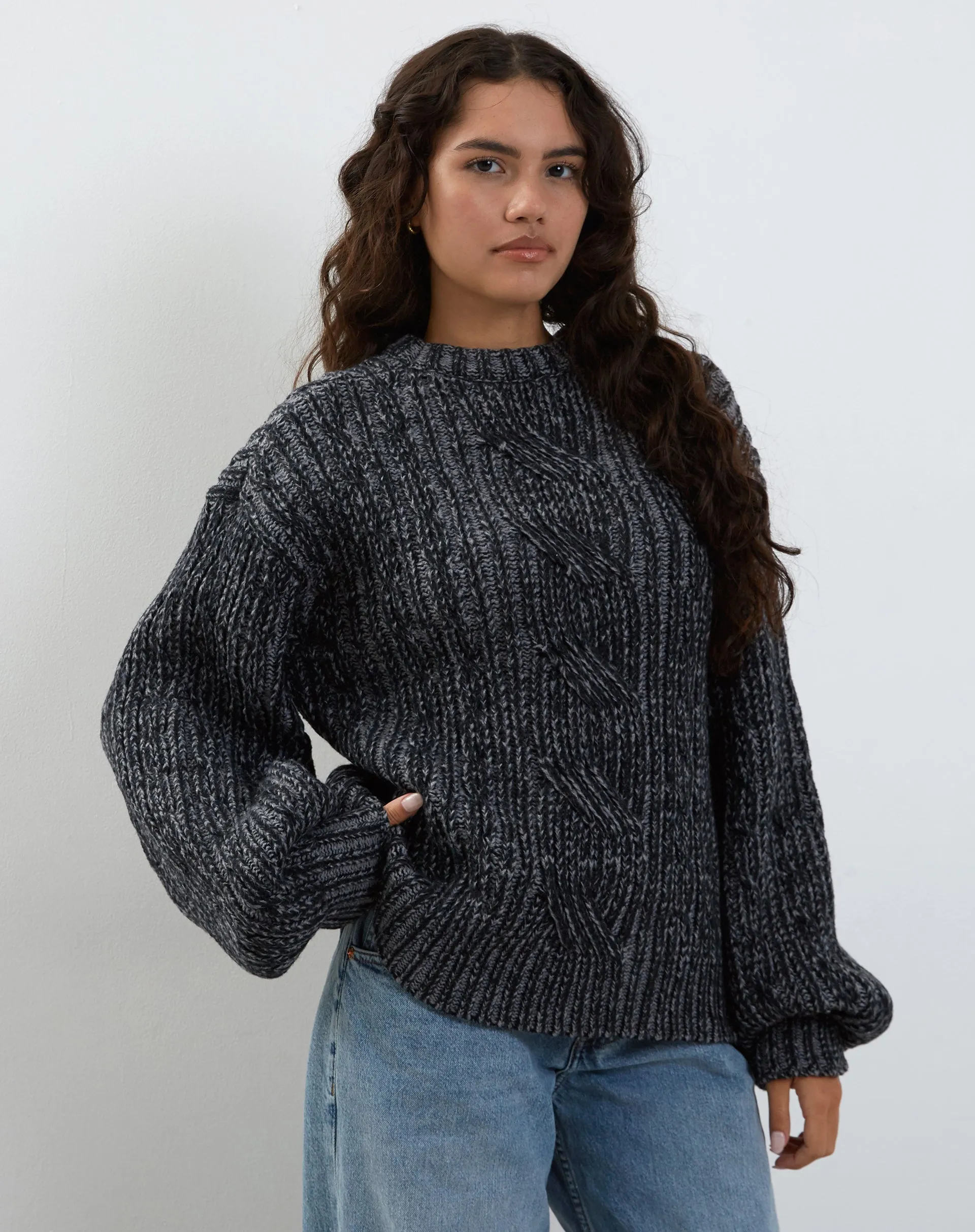 Amieta Knitted Jumper in Shadow Grey