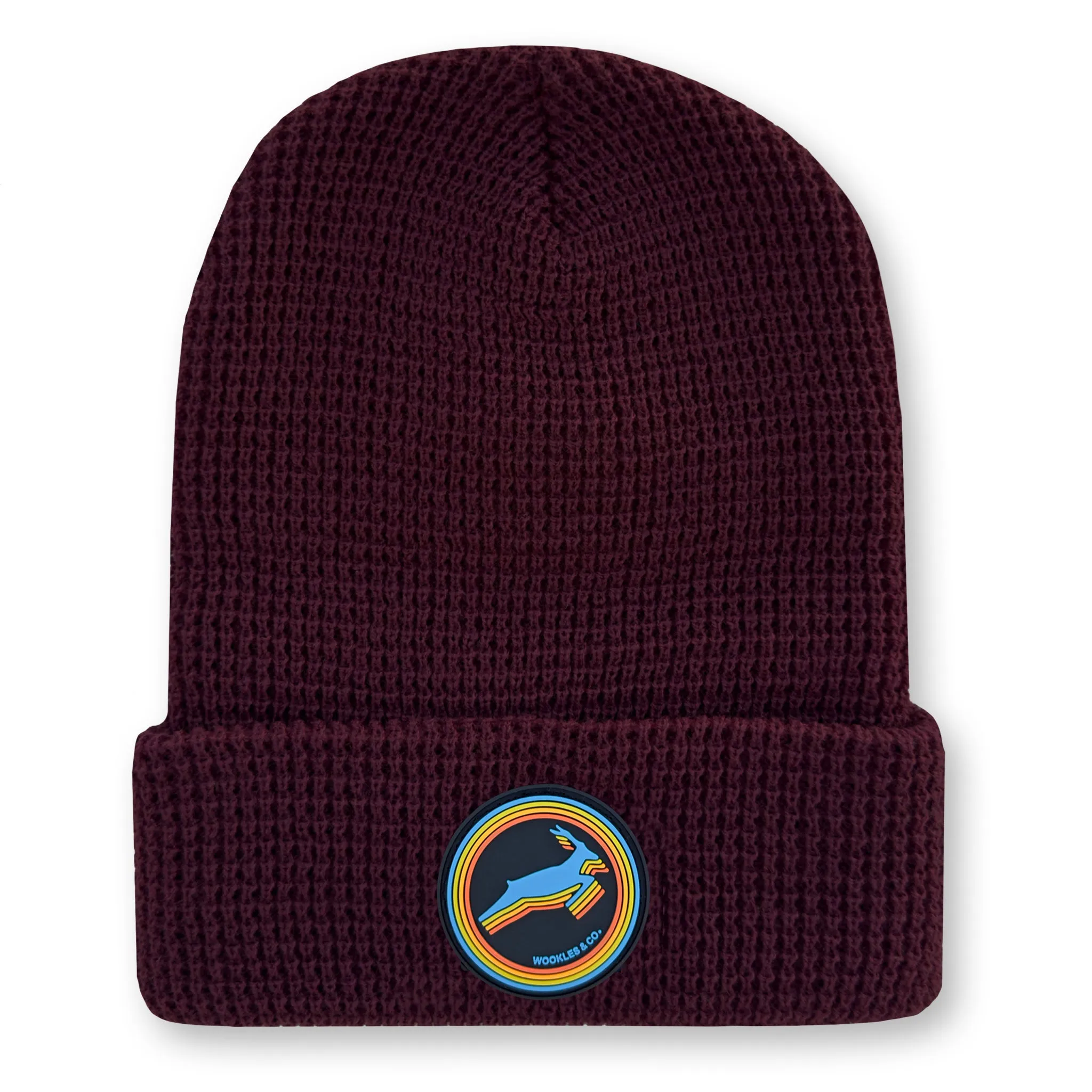 Antelope Waffle Knit Beanie in Burgundy