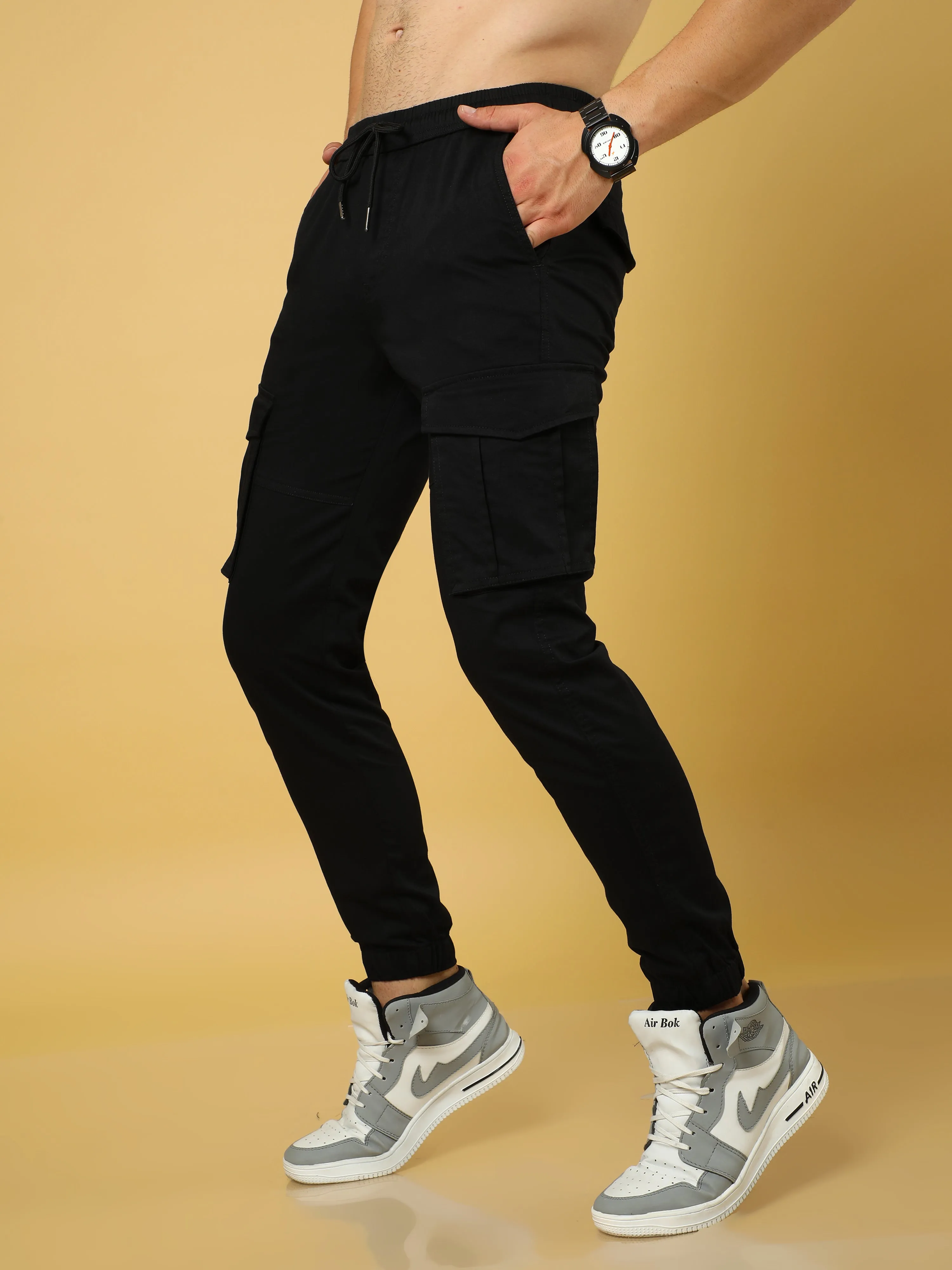 Authentic Black Cargo Cotton Joggers