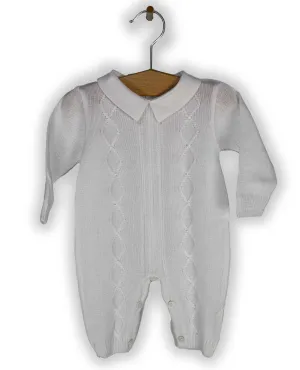 Baby Boy White knit Tricot Baptism Outfit with Hat