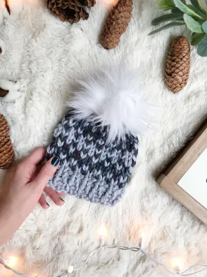 Baby Knitted Fair Isle Beanie with Faux Fur Pom Pom // The Lil Hallowell