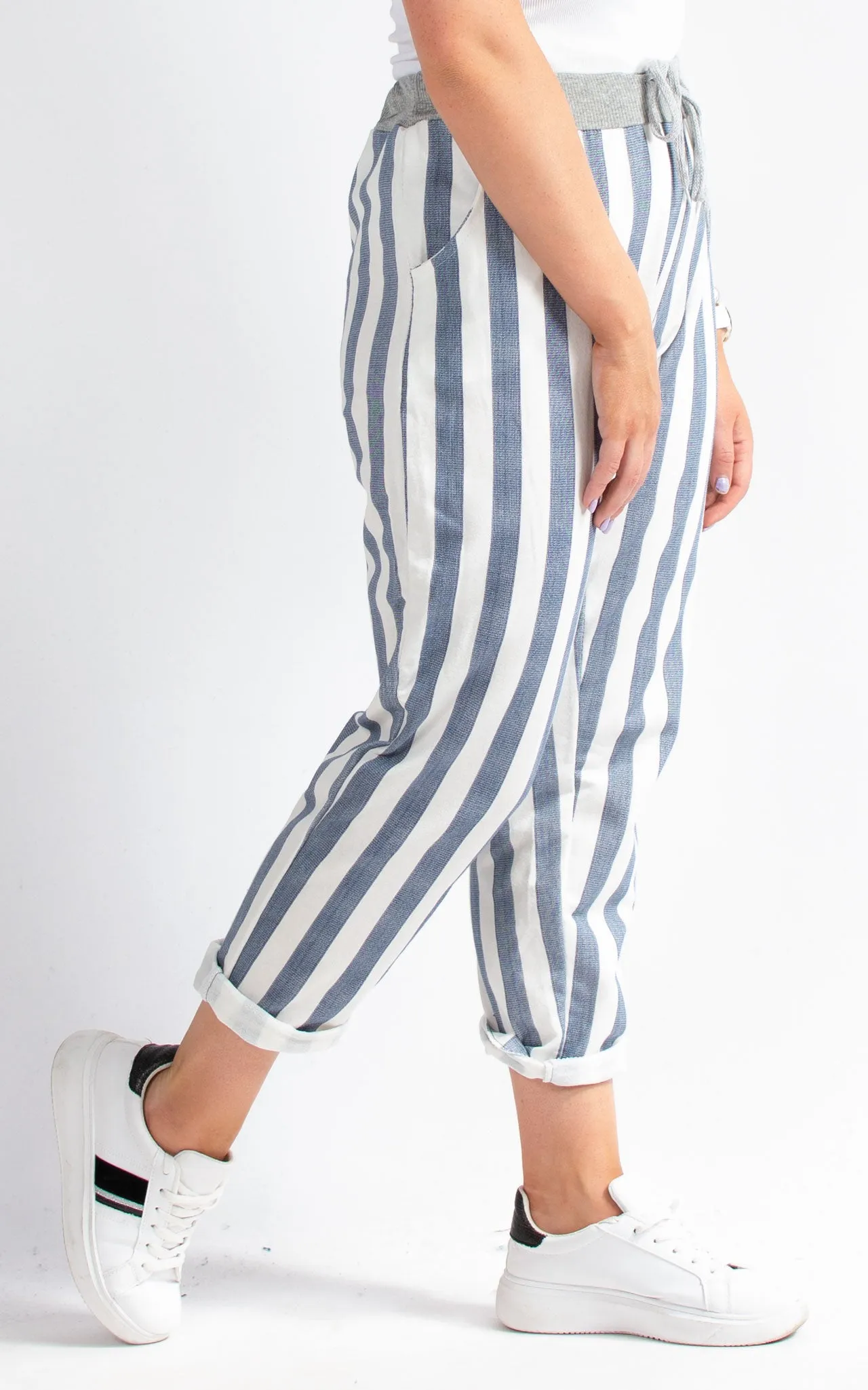 Basic Joggers | White & Denim Stripe