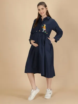 Beaky Hornbill Trench Dress- Midnight Blue