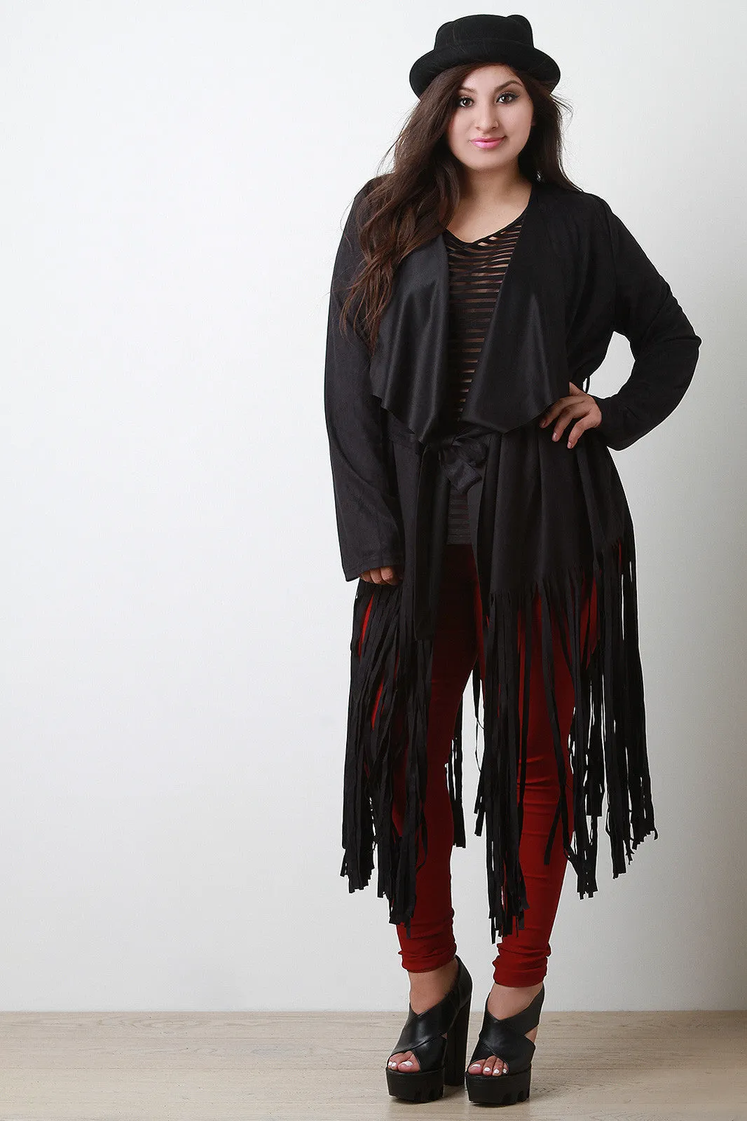 Belted Fringed Suede Trench Coat