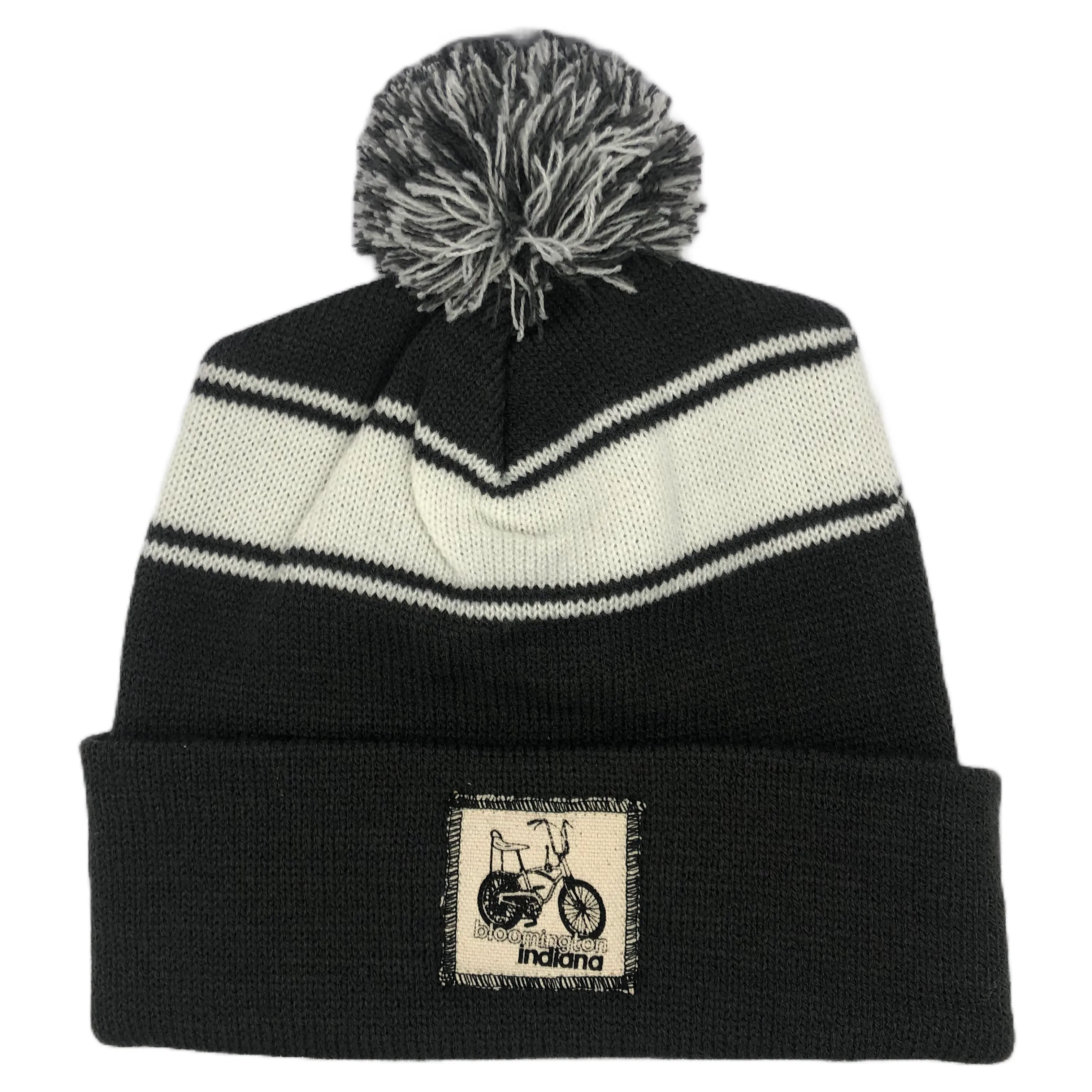 Bloomington Indiana Bicycle Winter Hat - White Stripe