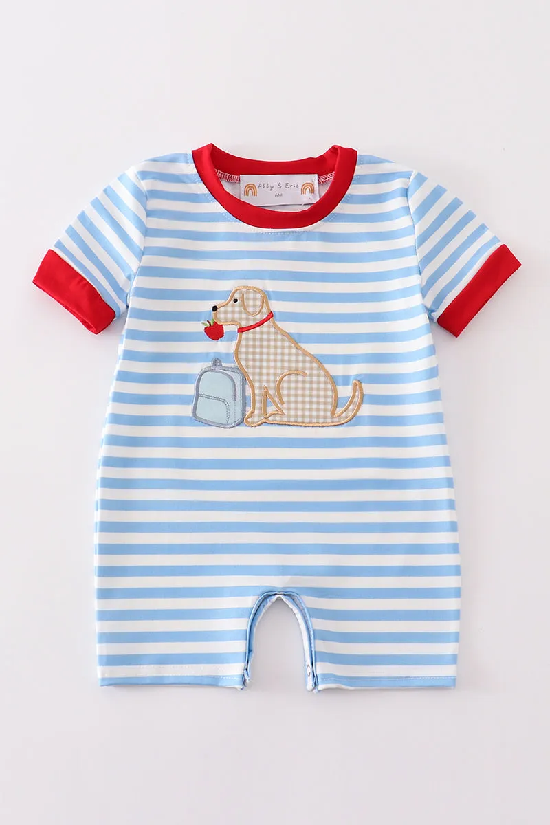 Blue dog applique boy romper