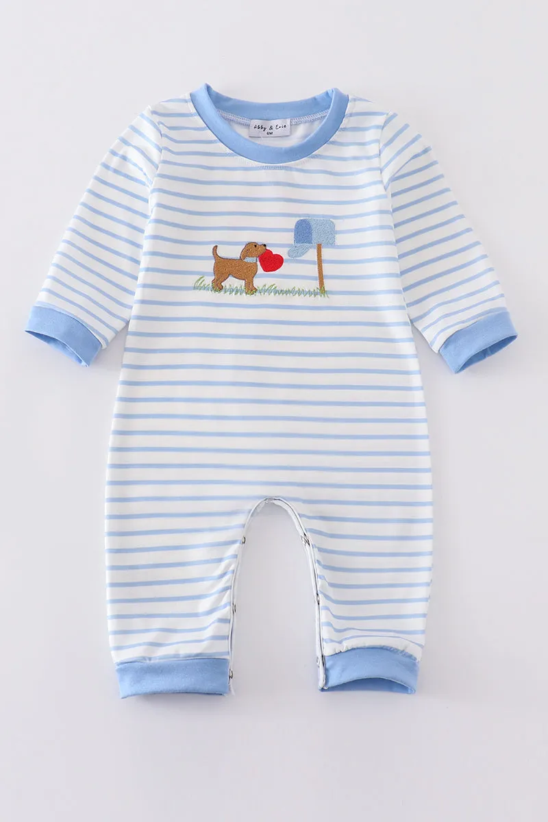 Blue valentine puppy embroidery boy romper