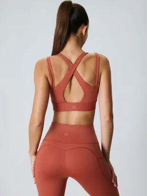 Brick Red X-Cross Sports Bra--Medium Support