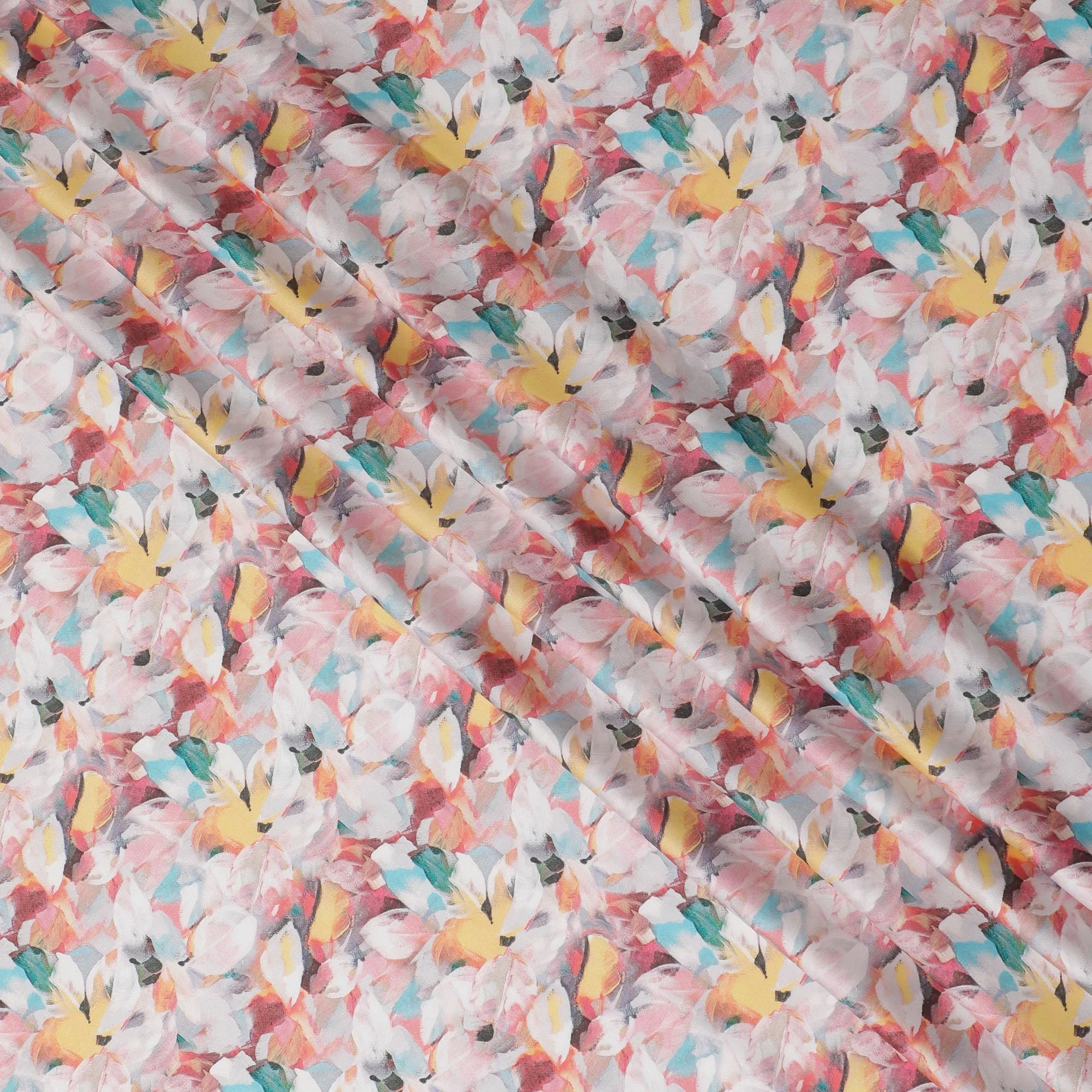 Bright Pastel Watercolor Floral Cotton Satin Fabric, 110 cm Width-20066