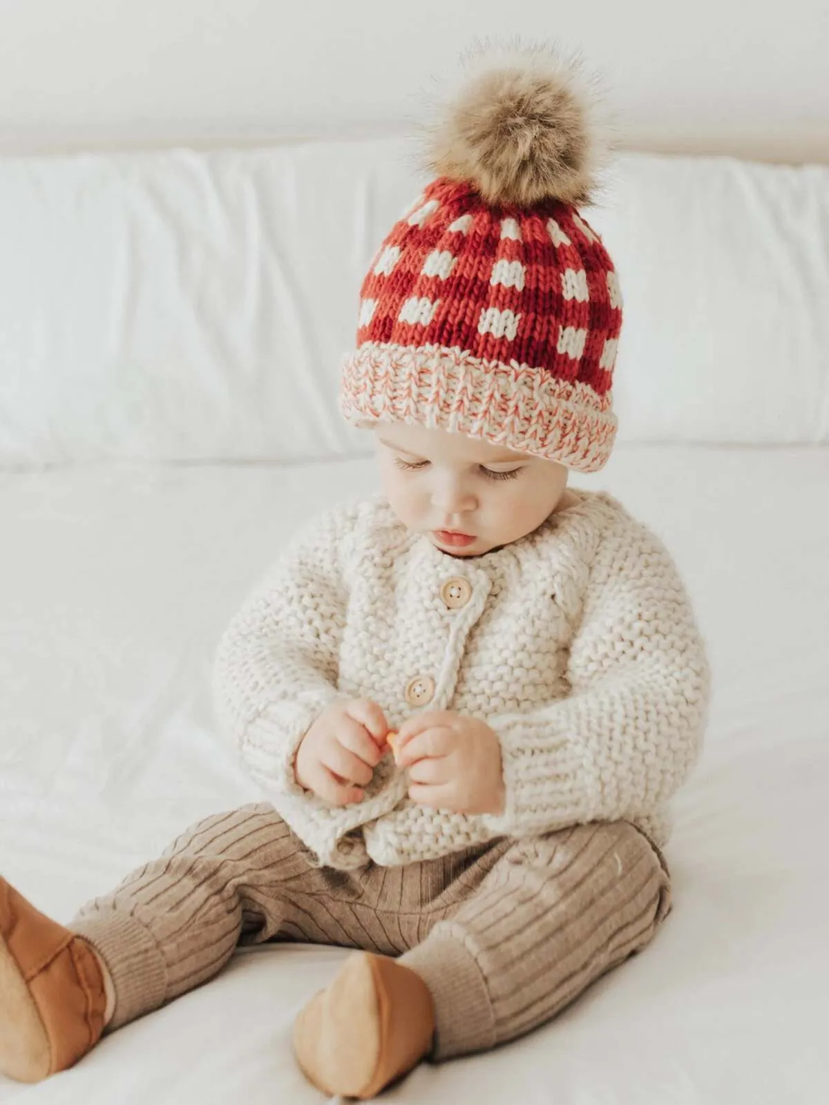 Buffalo Check Fur Pom Hat, Festive