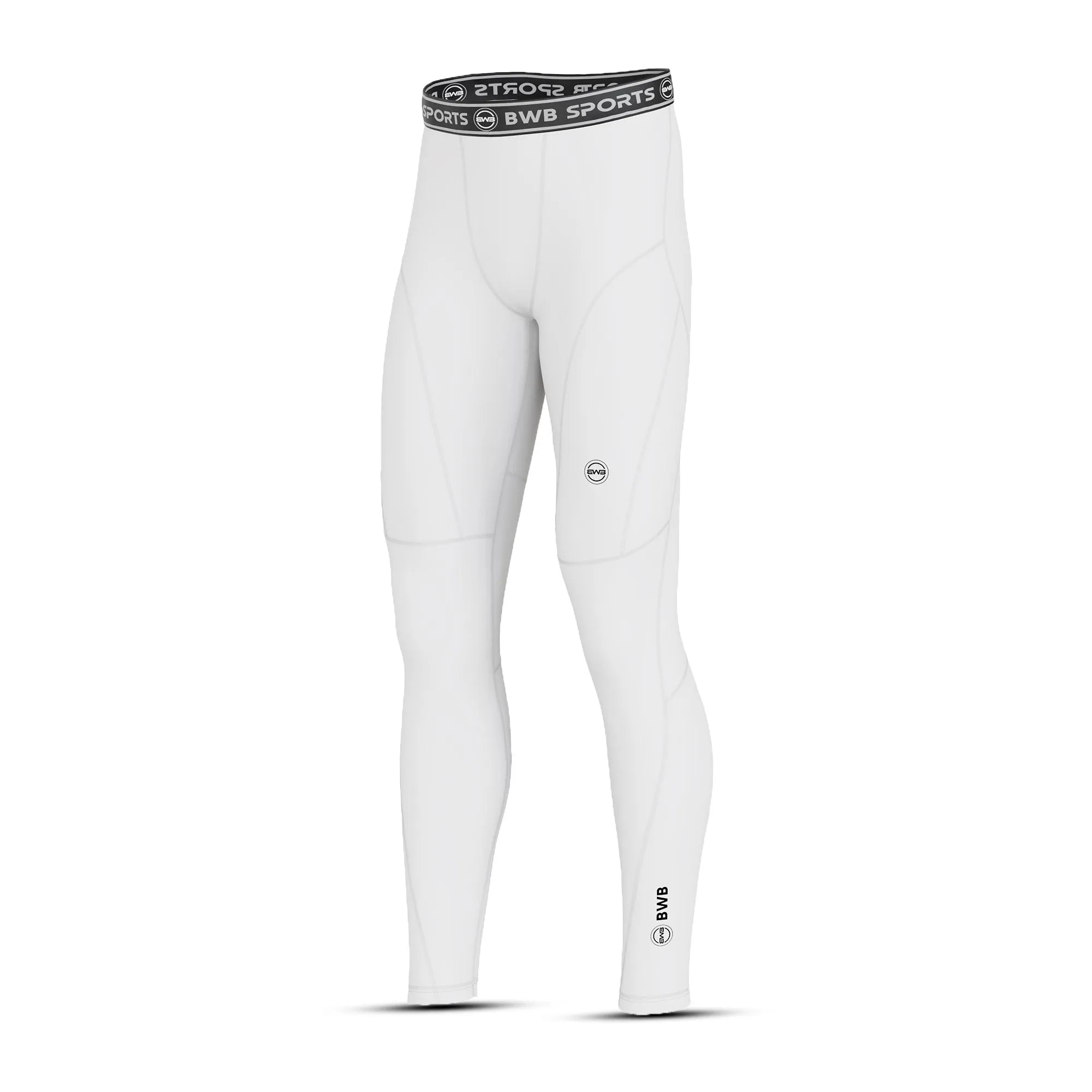 BWB Men's White Baselayer Compression Leggings