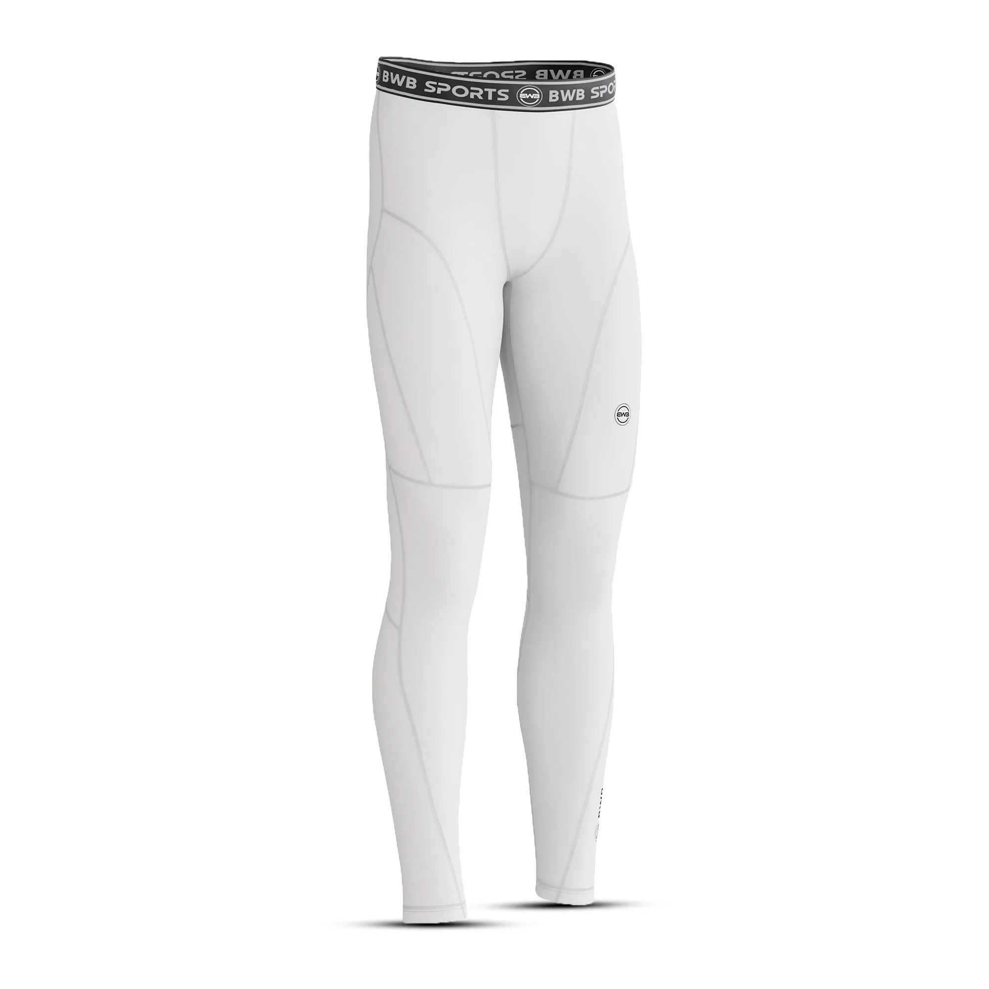 BWB Men's White Baselayer Compression Leggings