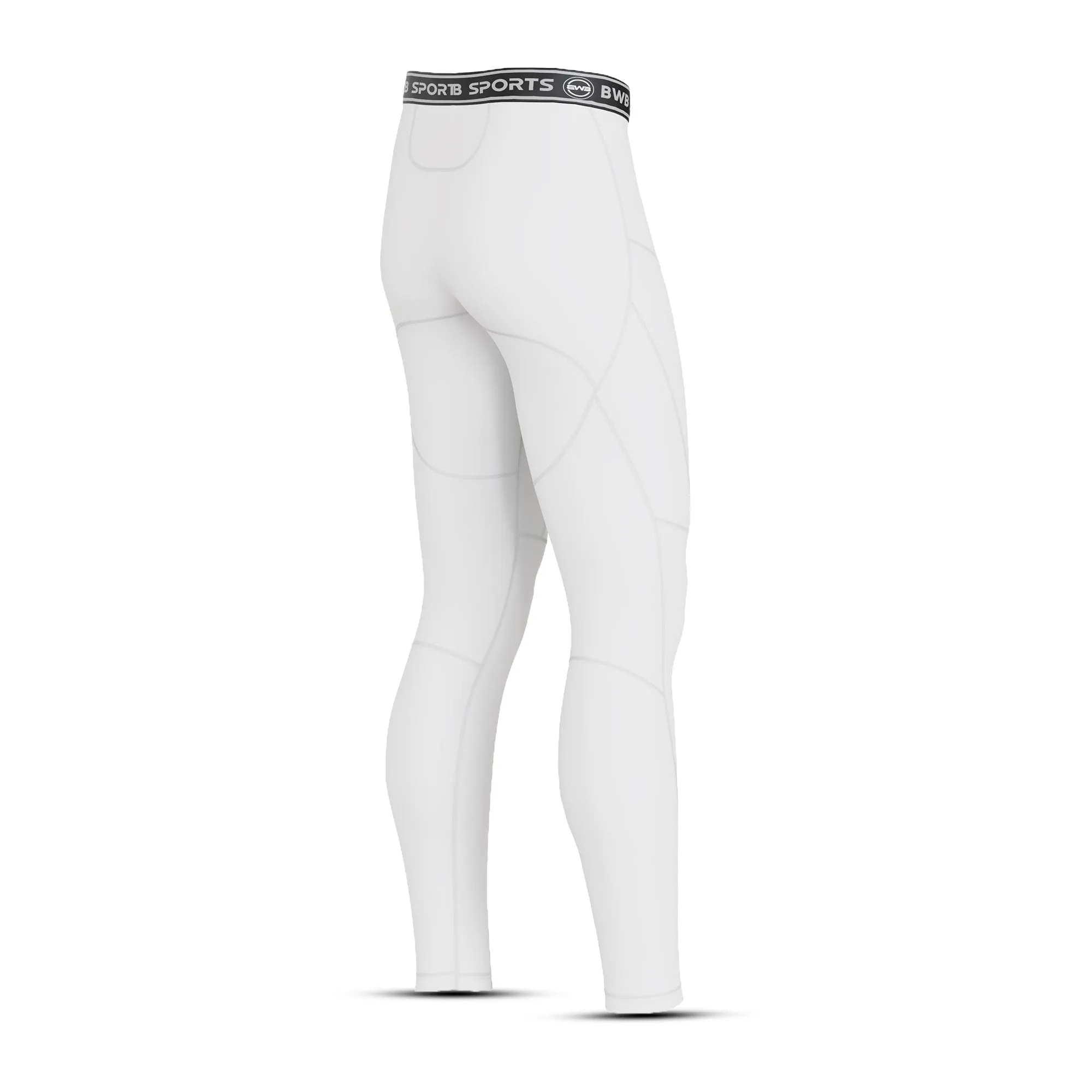 BWB Men's White Baselayer Compression Leggings