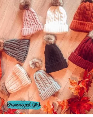 Cable Knit Soft Pompom Beanie