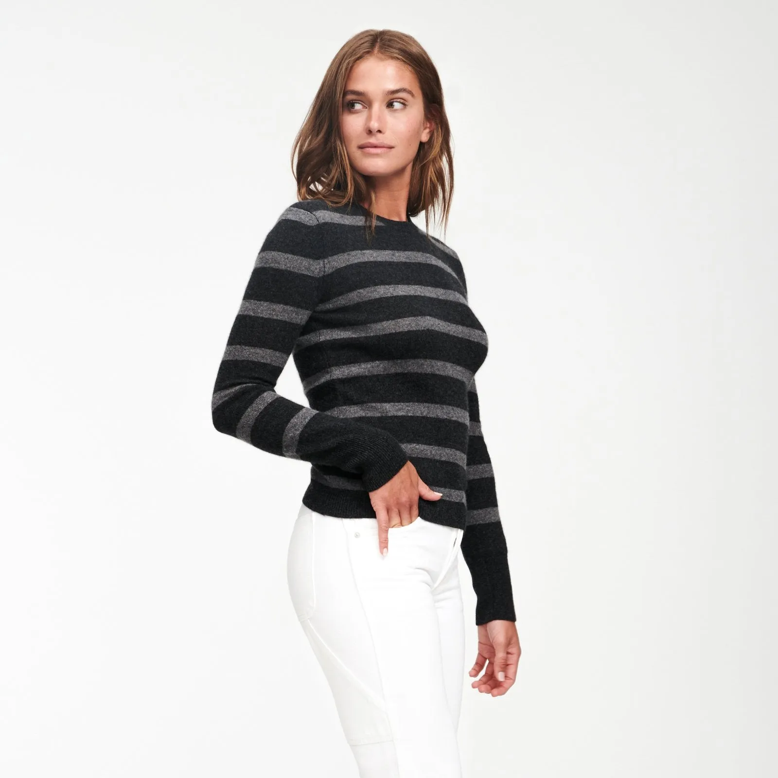 Cashmere Striped Crewneck Sweater