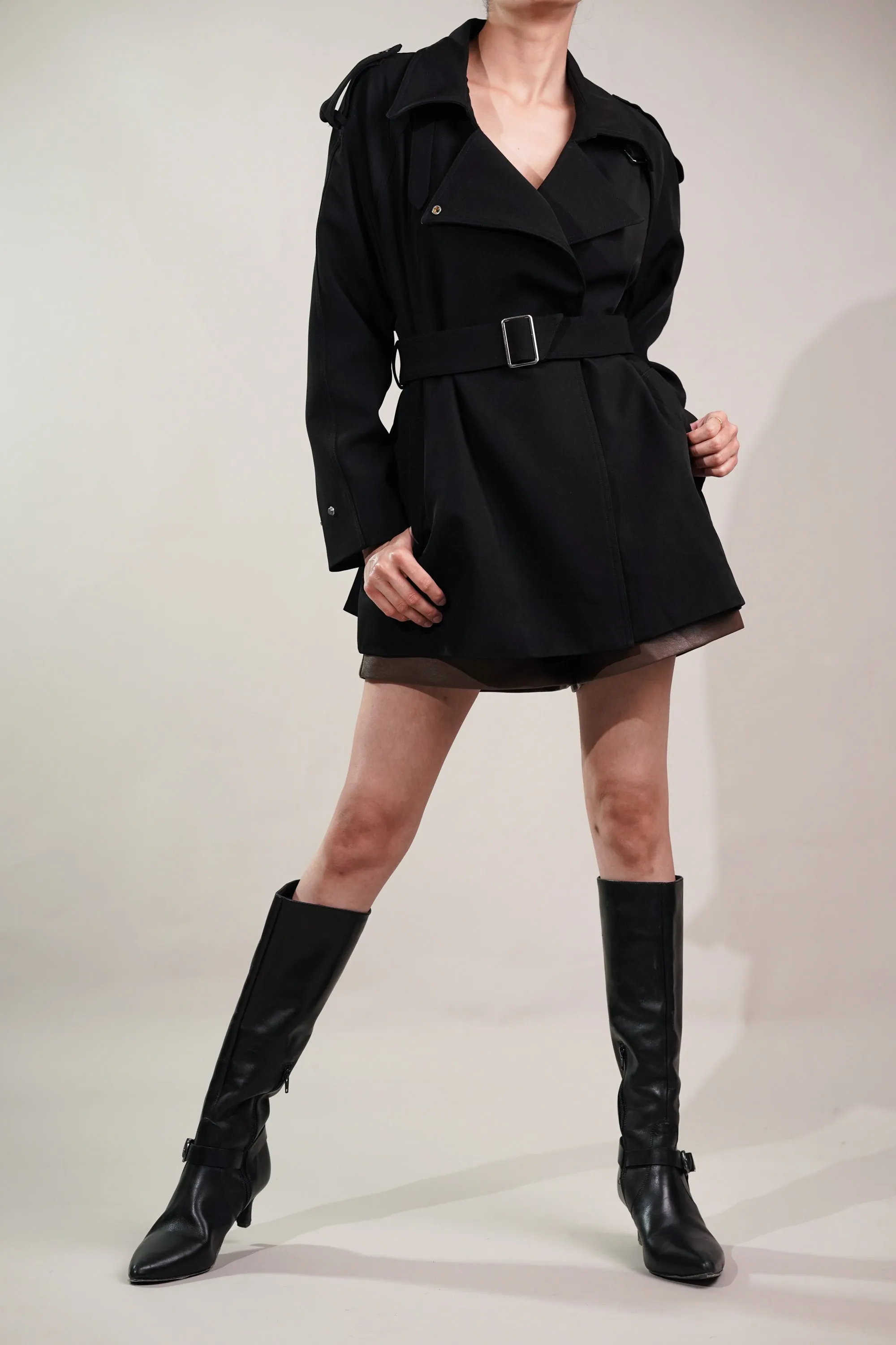 Coal Black Short Trench Coat