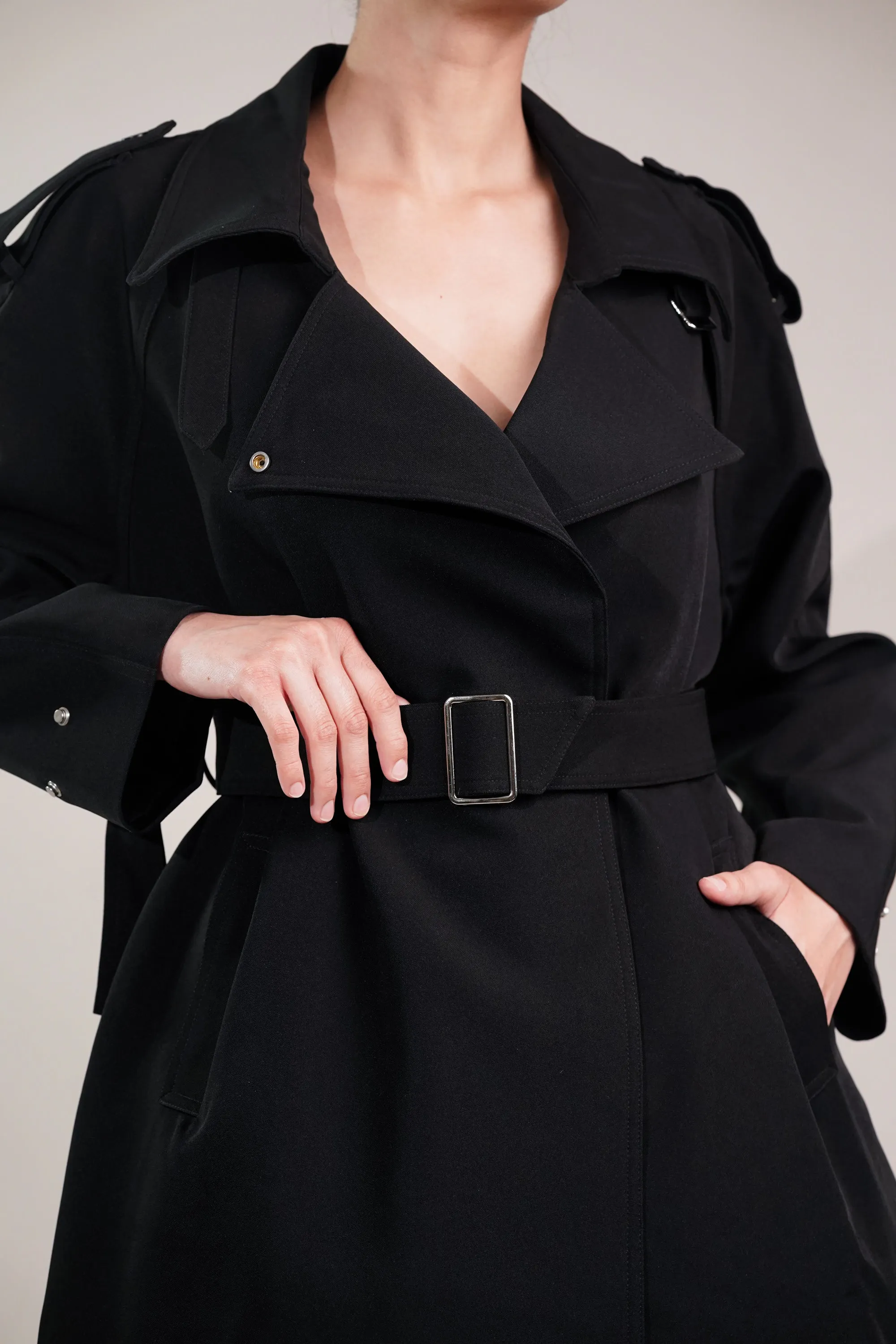 Coal Black Short Trench Coat