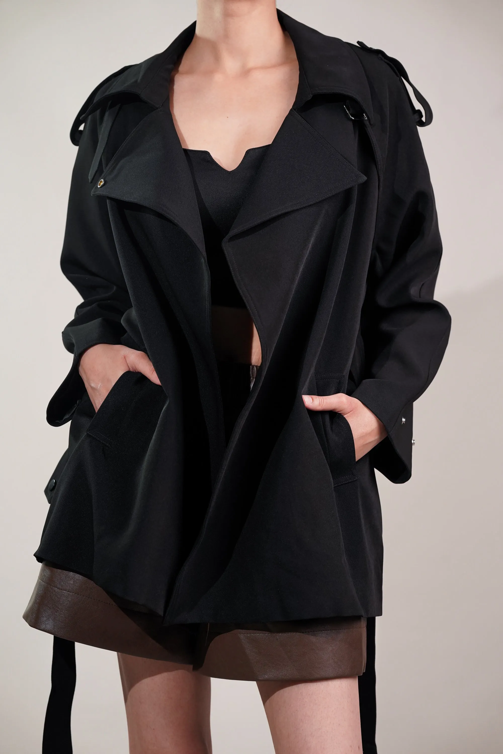 Coal Black Short Trench Coat