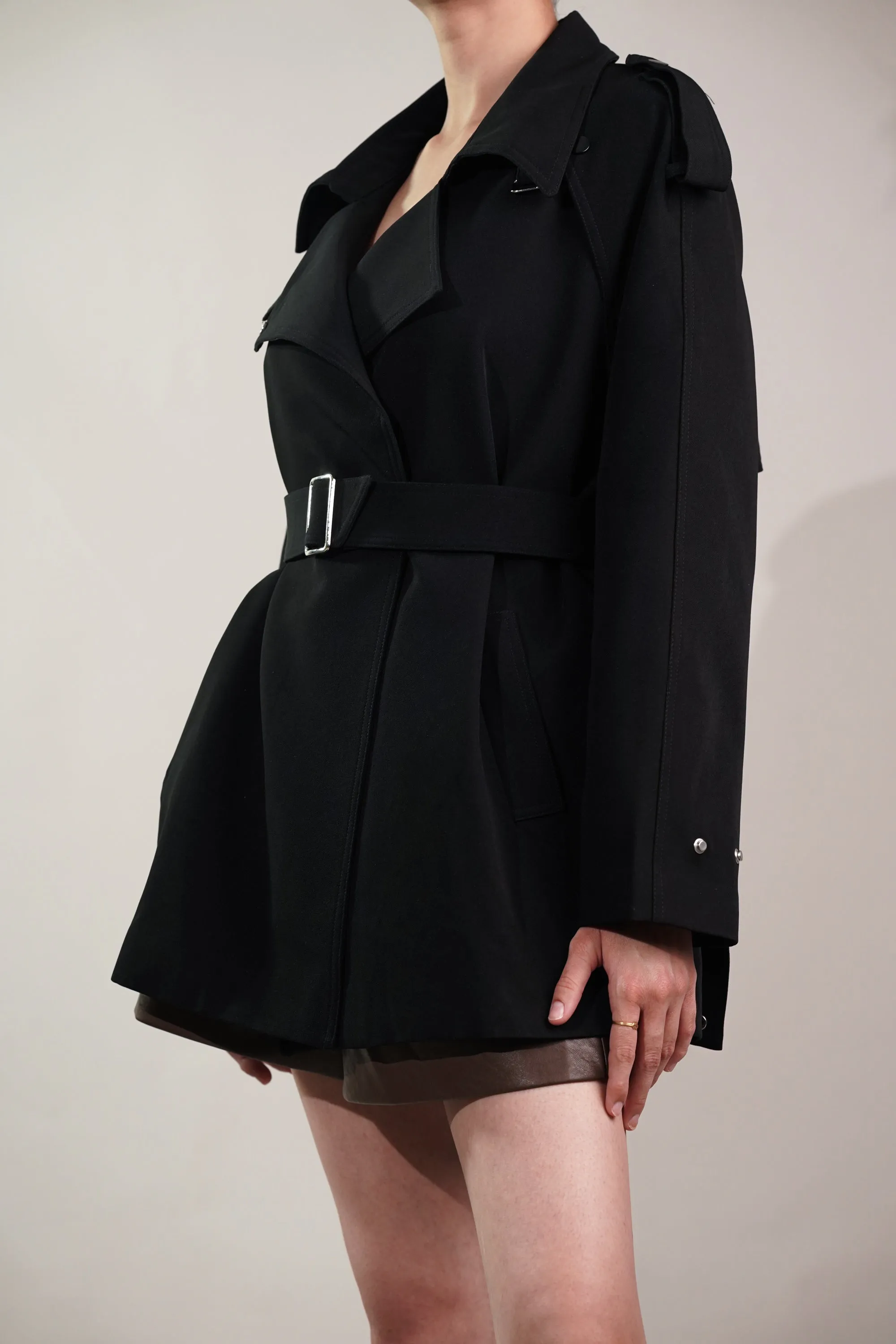 Coal Black Short Trench Coat