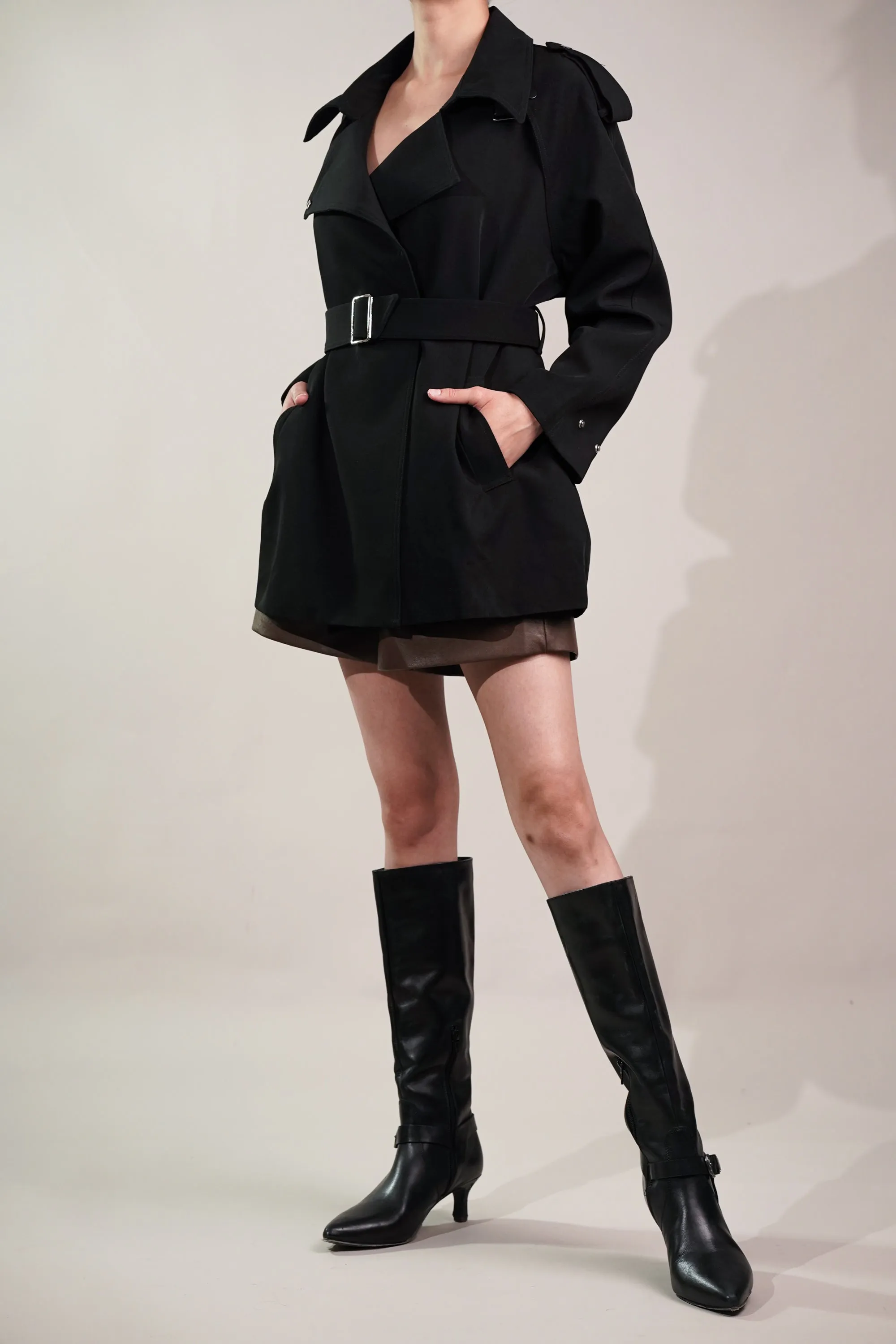 Coal Black Short Trench Coat