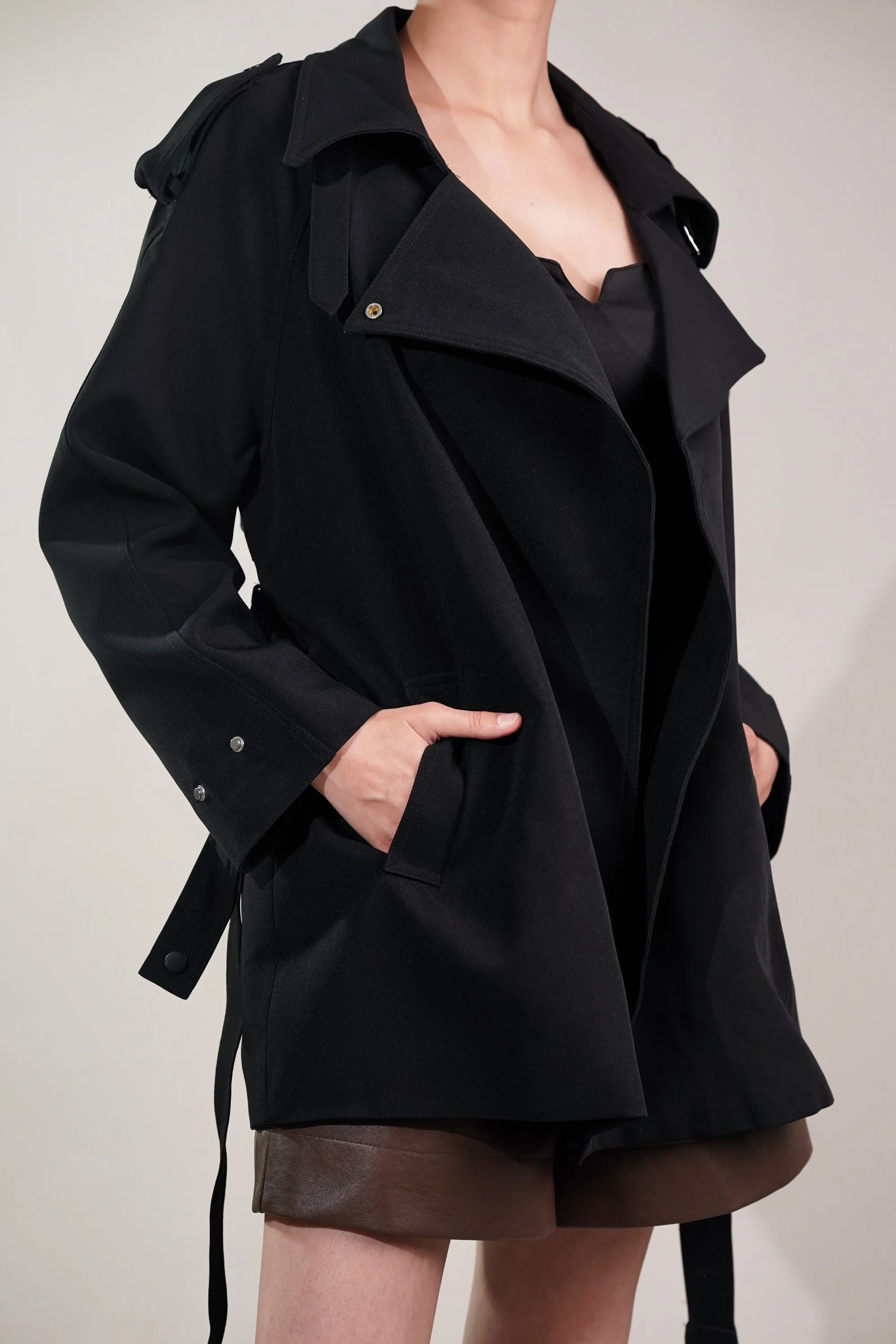 Coal Black Short Trench Coat