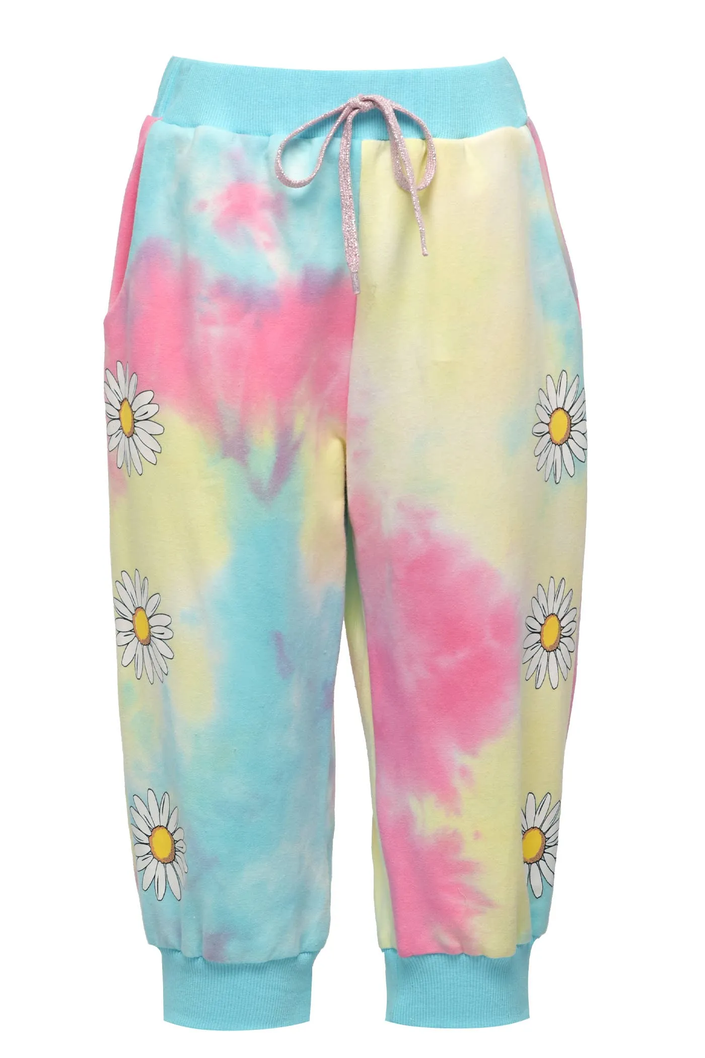 Cotton Candy Tie Dye Daisy Print Joggers