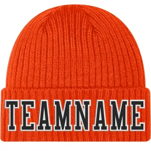 Custom Orange Black-White Stitched Cuffed Knit Hat