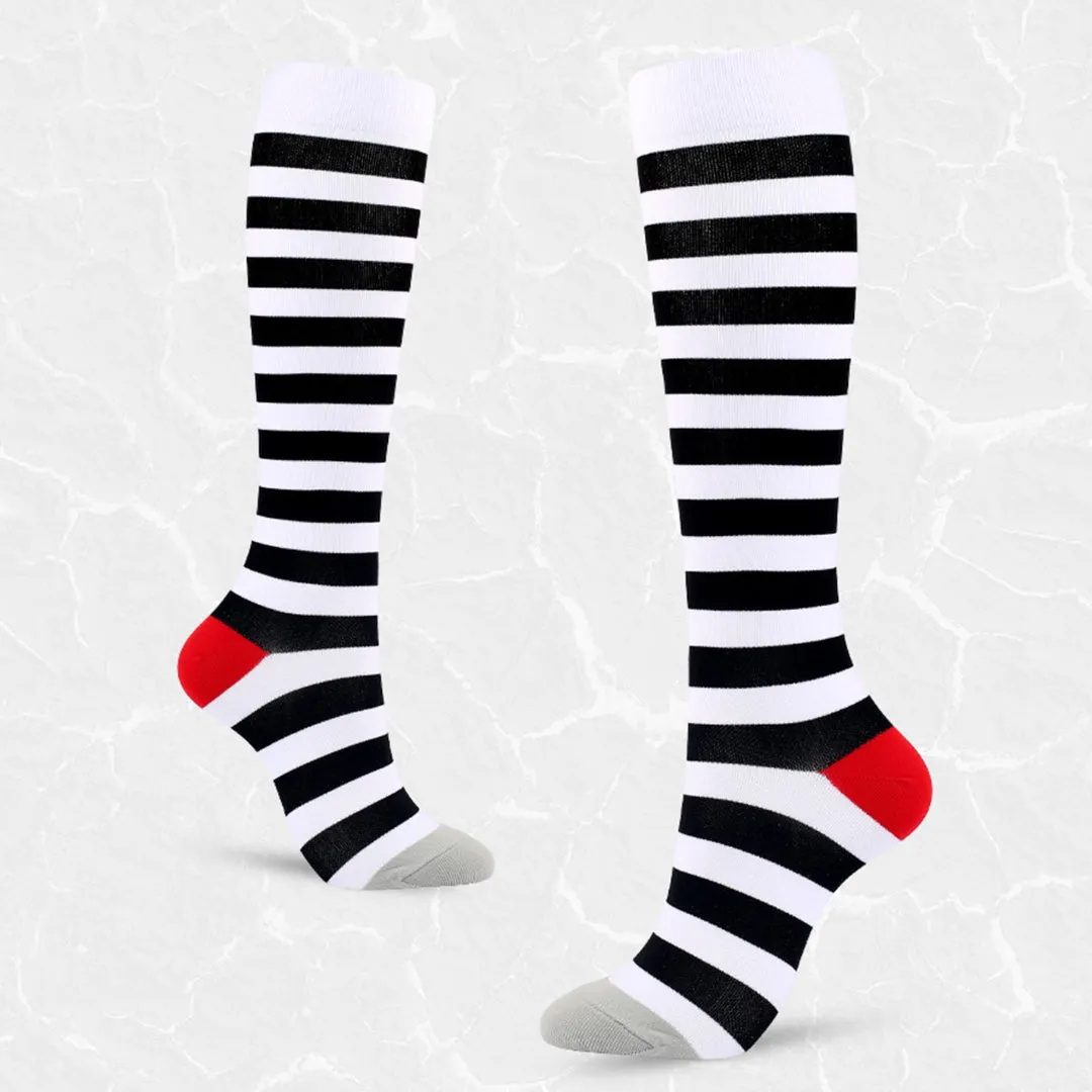 Dark Blue and White Striped Knee High (Compression Socks)