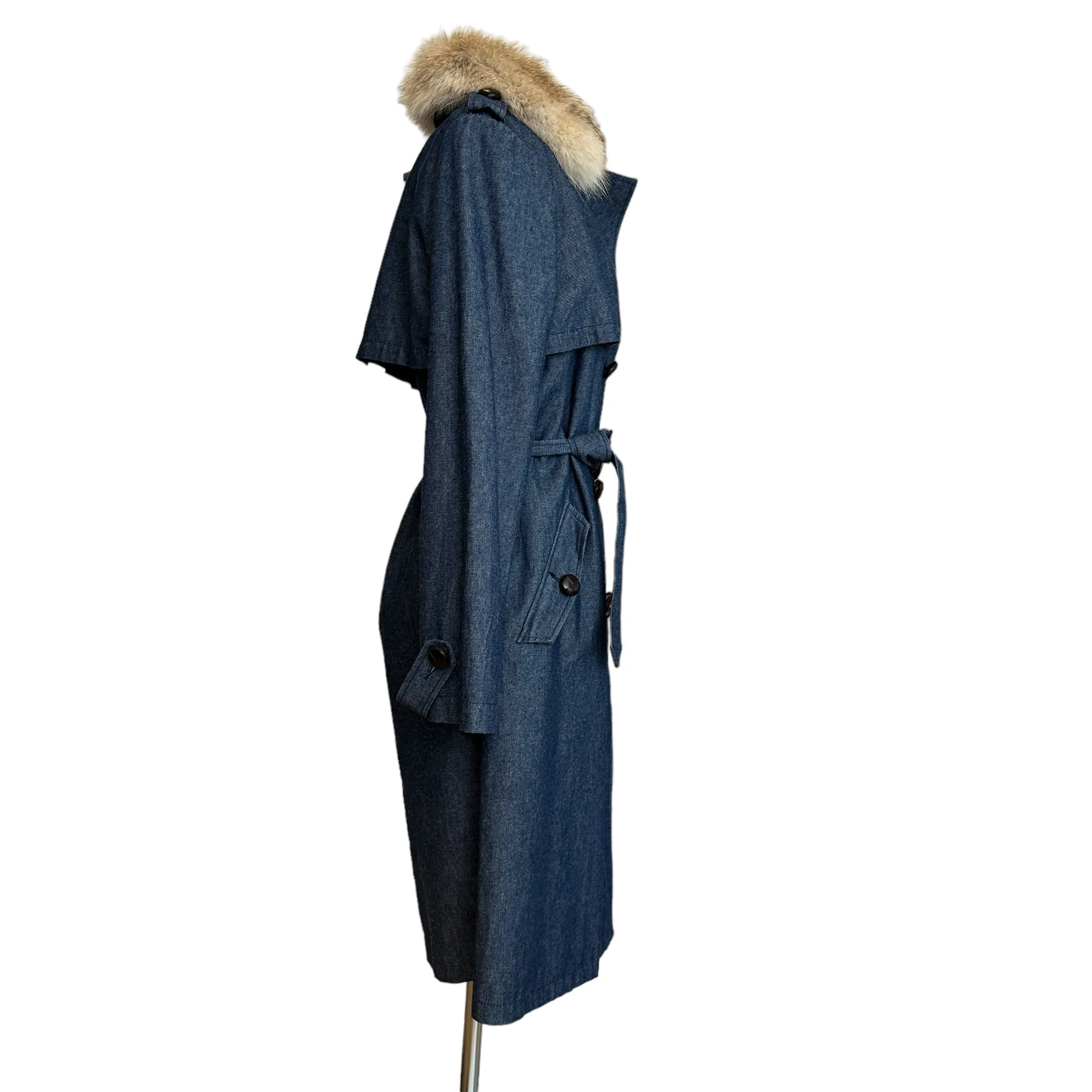 Denim & Fur Trench Coat - M