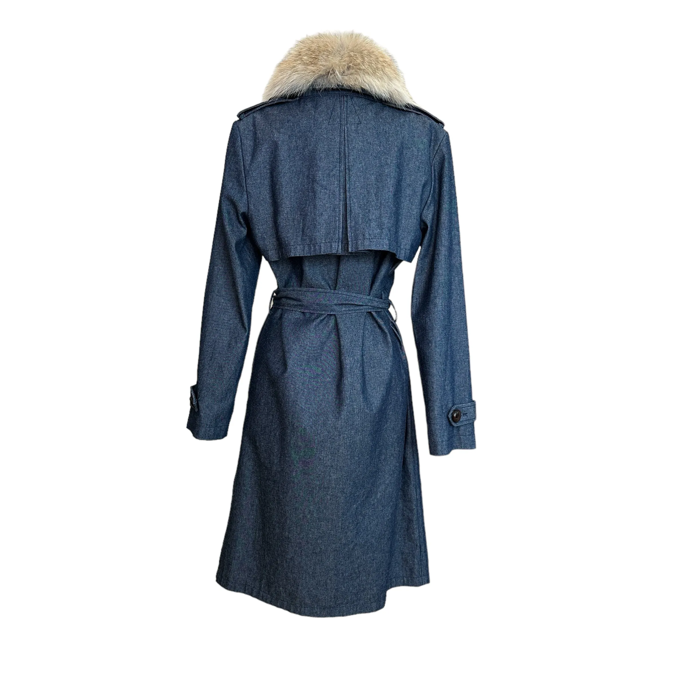 Denim & Fur Trench Coat - M