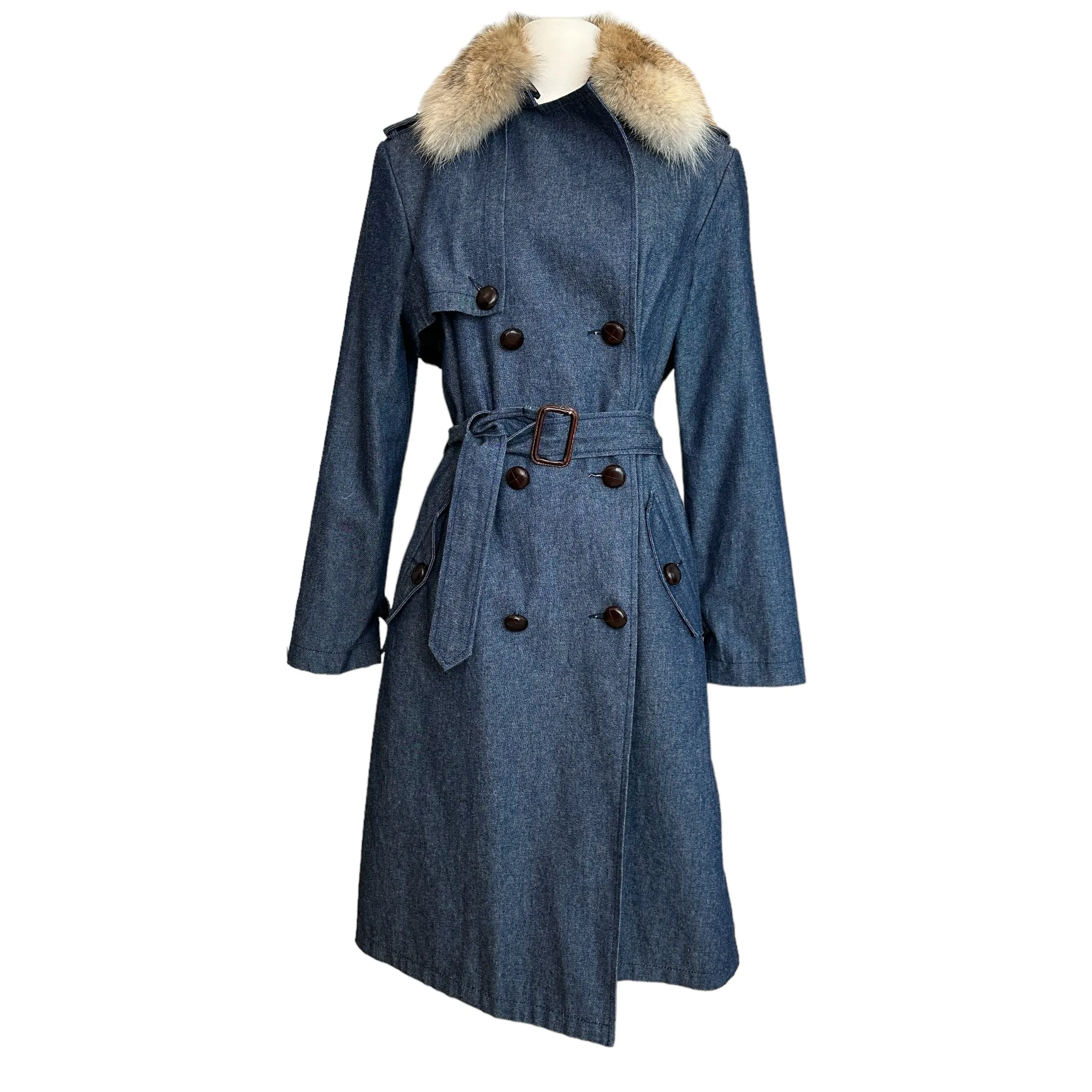 Denim & Fur Trench Coat - M