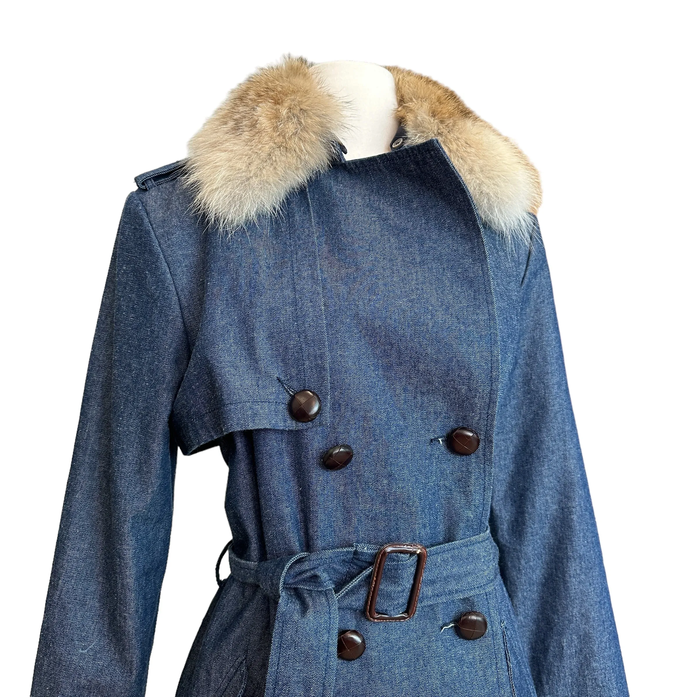 Denim & Fur Trench Coat - M