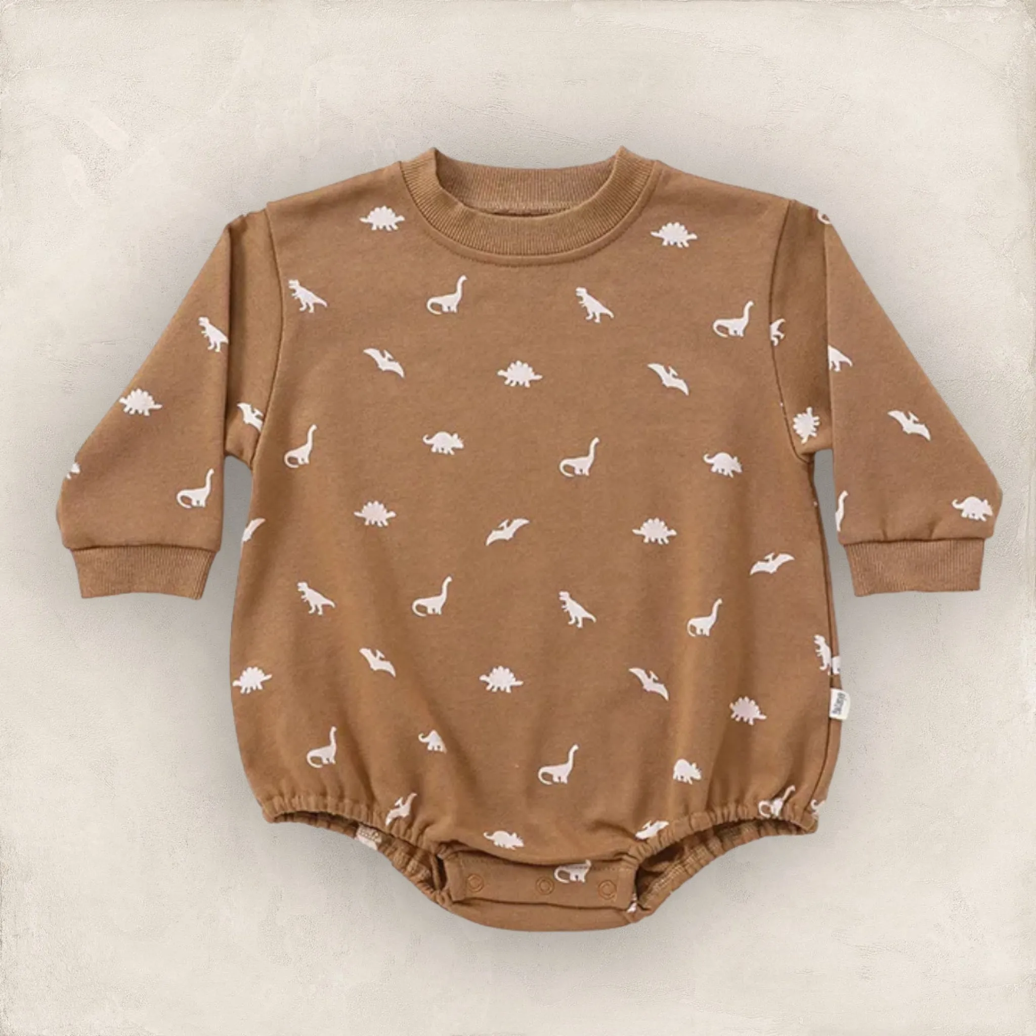 Dinosaur Swearshirt Romper - Tan