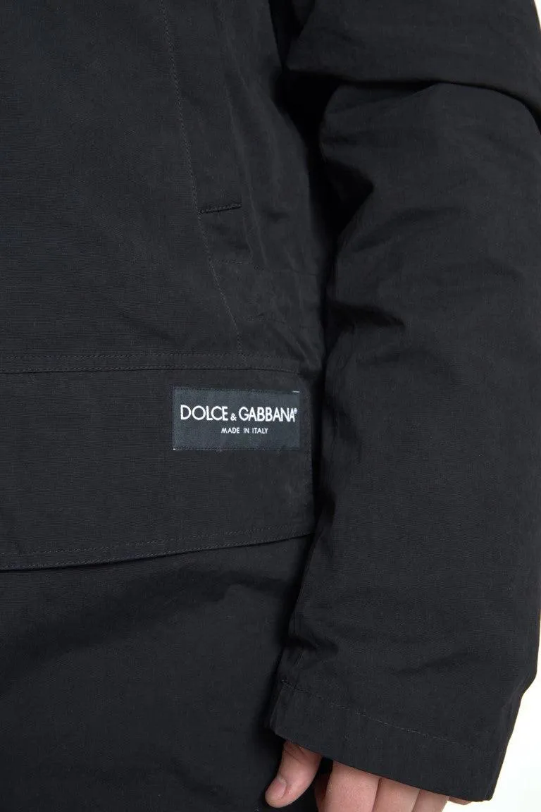 Dolce & Gabbana Black Hooded Parka Cotton Trench coat Jacket