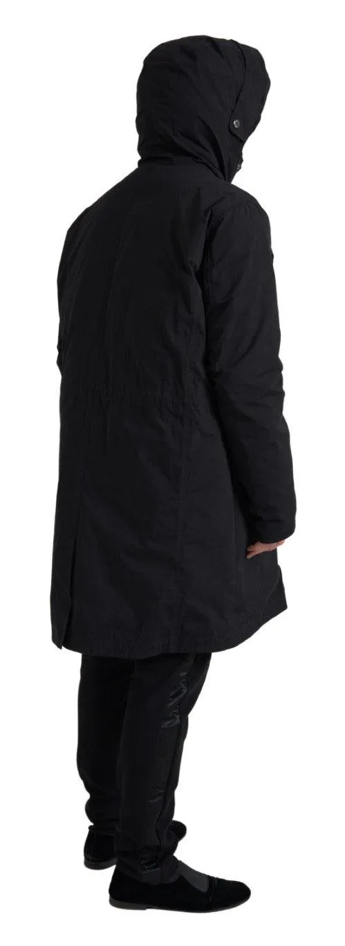 Dolce & Gabbana Black Hooded Parka Cotton Trench coat Jacket