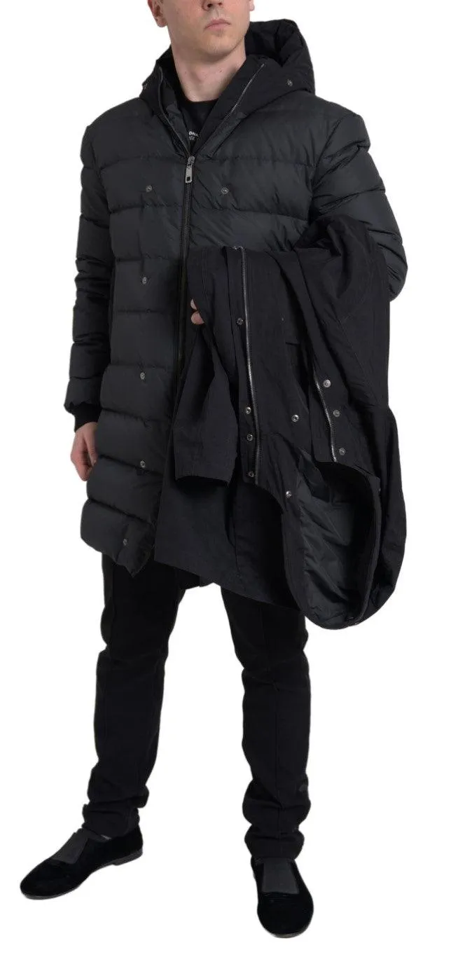 Dolce & Gabbana Black Hooded Parka Cotton Trench coat Jacket