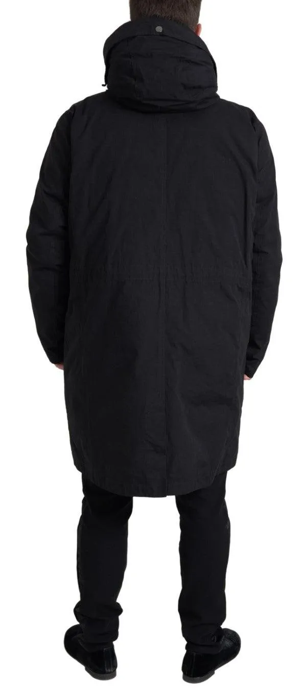 Dolce & Gabbana Black Hooded Parka Cotton Trench coat Jacket