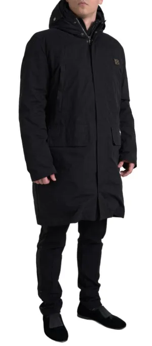 Dolce & Gabbana Black Hooded Parka Cotton Trench coat Jacket