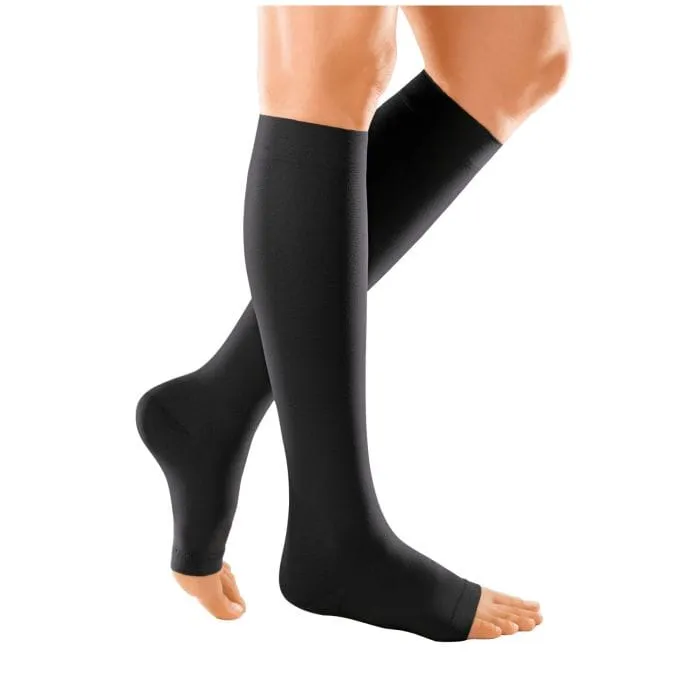 Duomed Soft Class 2 Below Knee Compression Stockings Open Toe Black Small