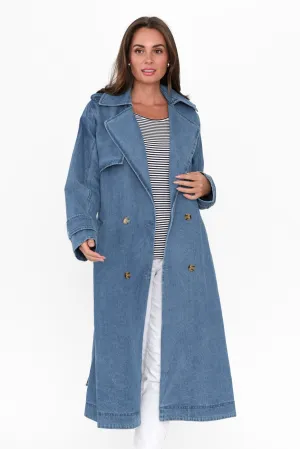 Elsie Mid Blue Denim Trench Coat