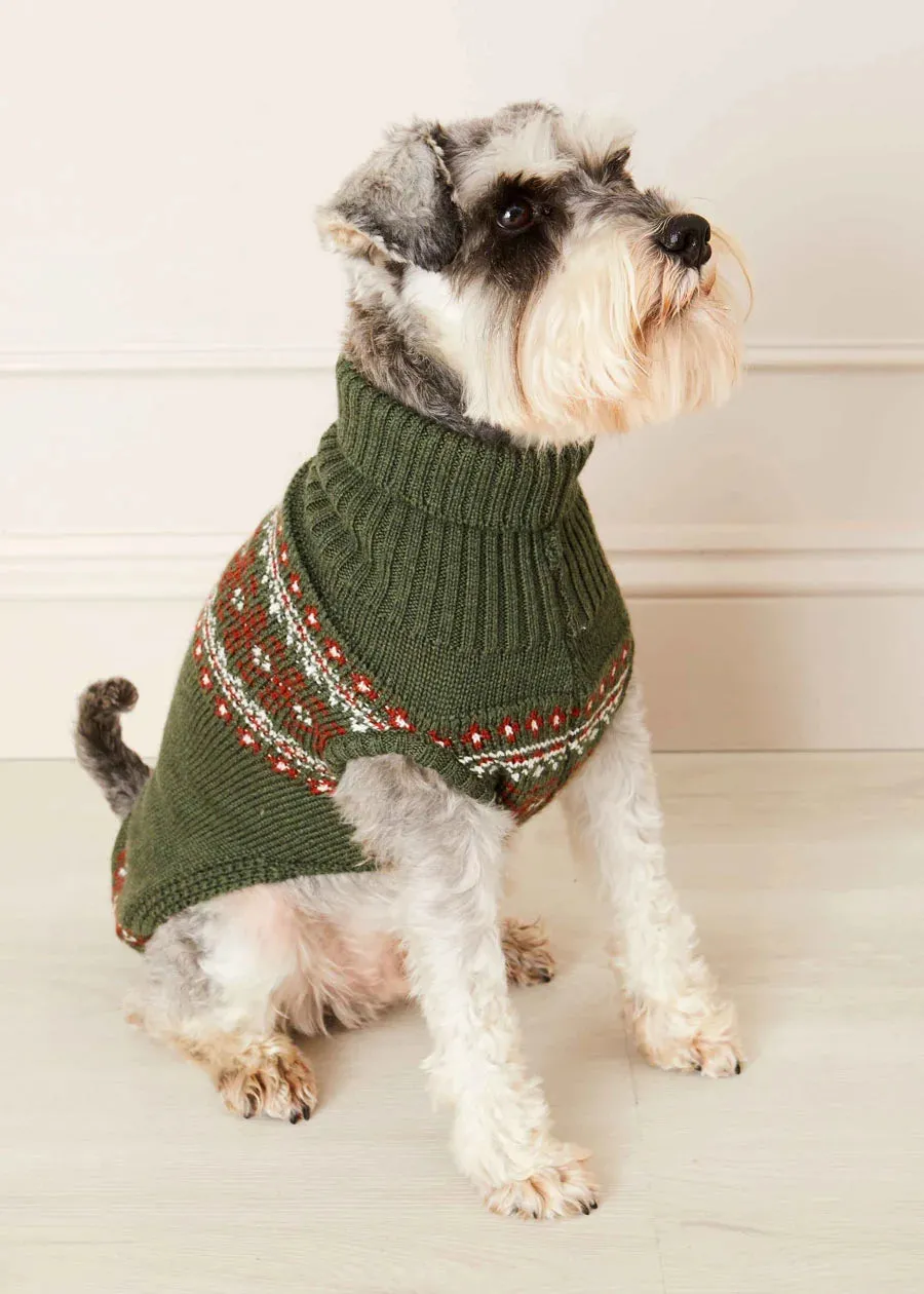 Fair Isle Dog Jumper in Green (S-M)