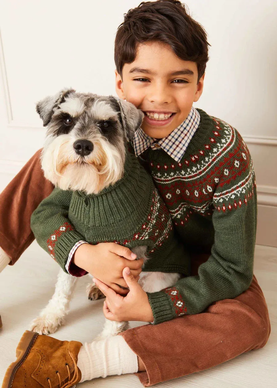 Fair Isle Dog Jumper in Green (S-M)