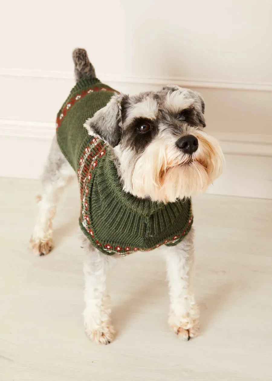 Fair Isle Dog Jumper in Green (S-M)