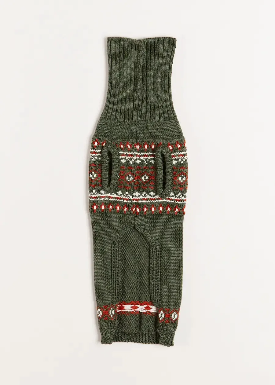 Fair Isle Dog Jumper in Green (S-M)