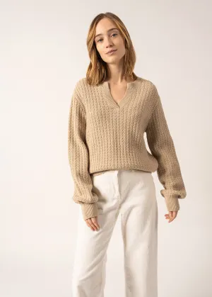 Fairlie V-neck Jumper - in wool and cotton (BEIGE)