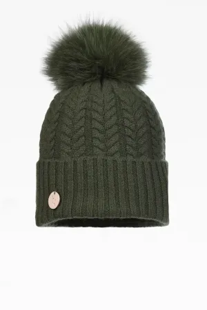 Georgie Cable Rib Pom Pom Hat - Real Fur