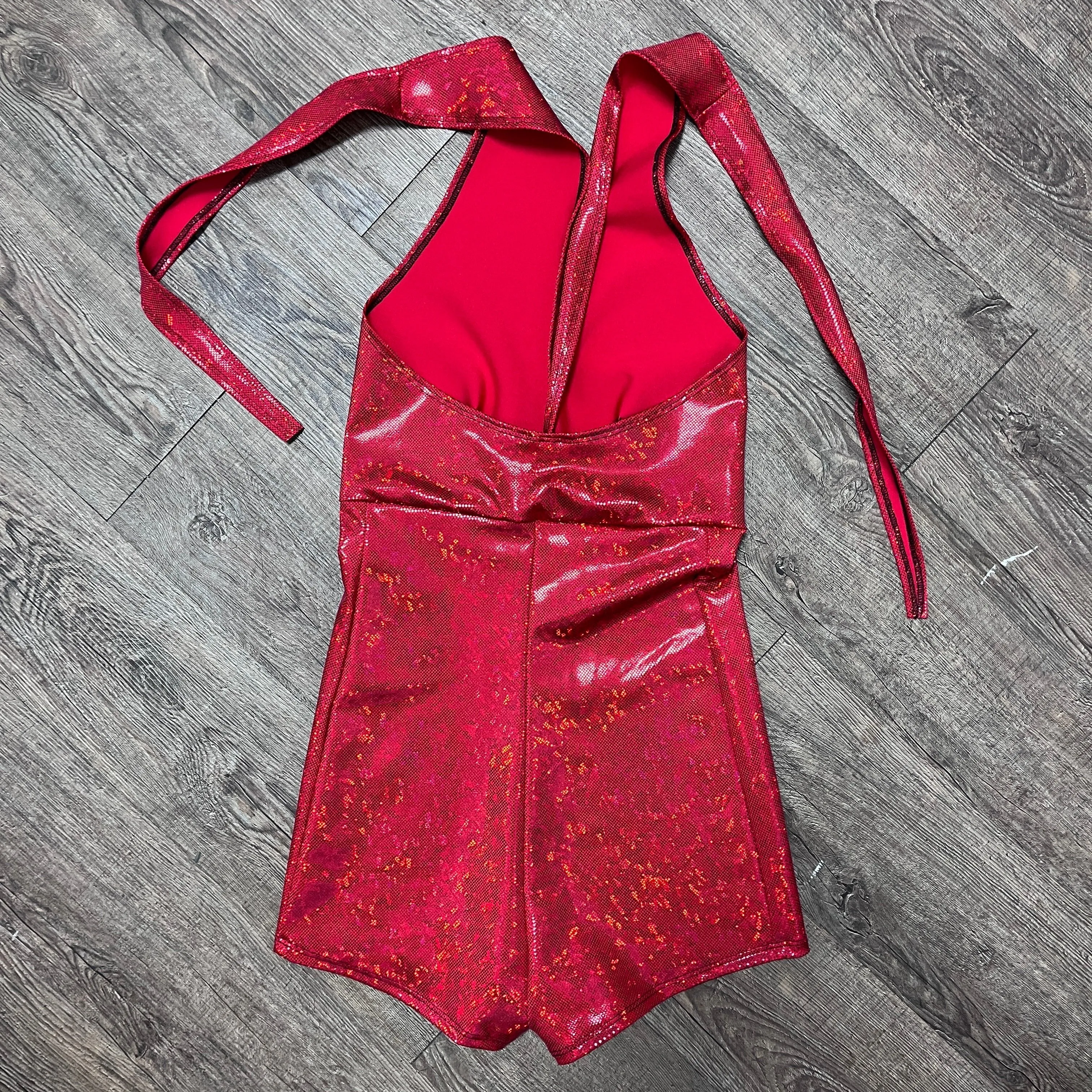 Halter Romper - Red Shattered Glass Holographic