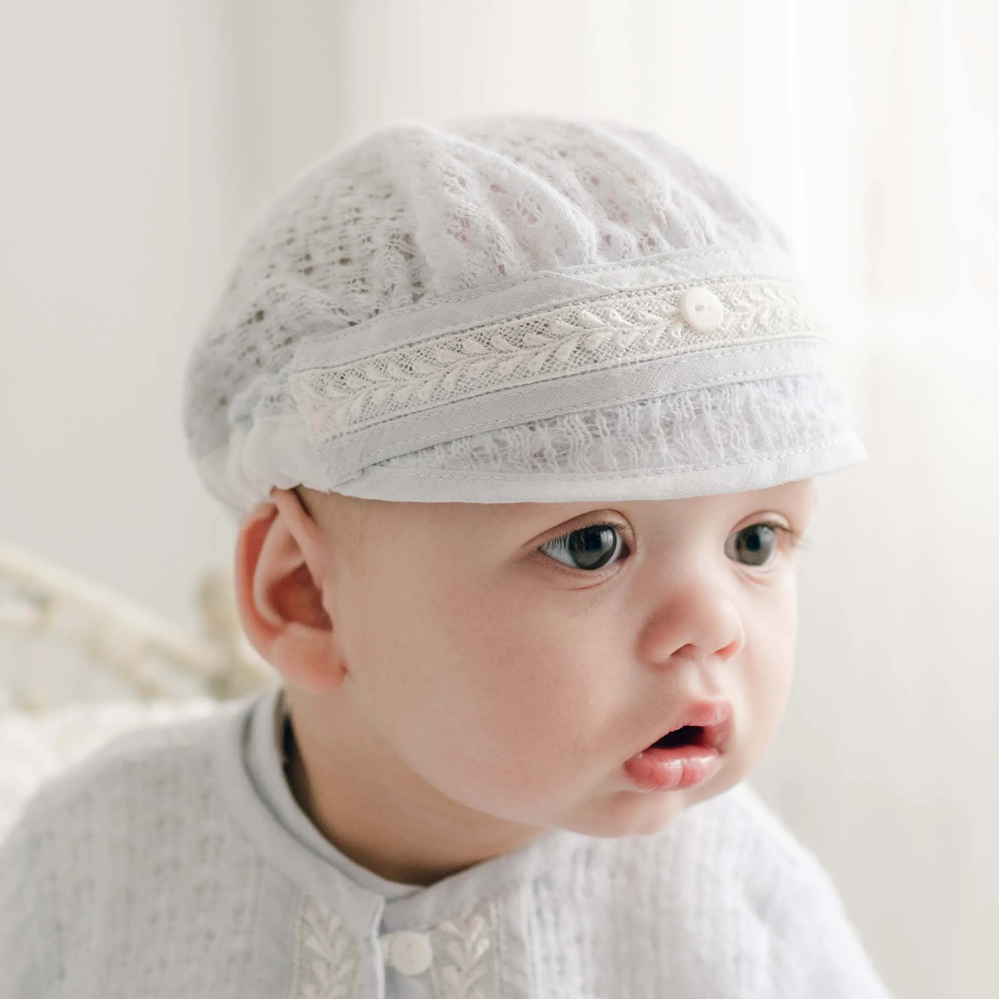 Harrison Blue Knit Christening Hat