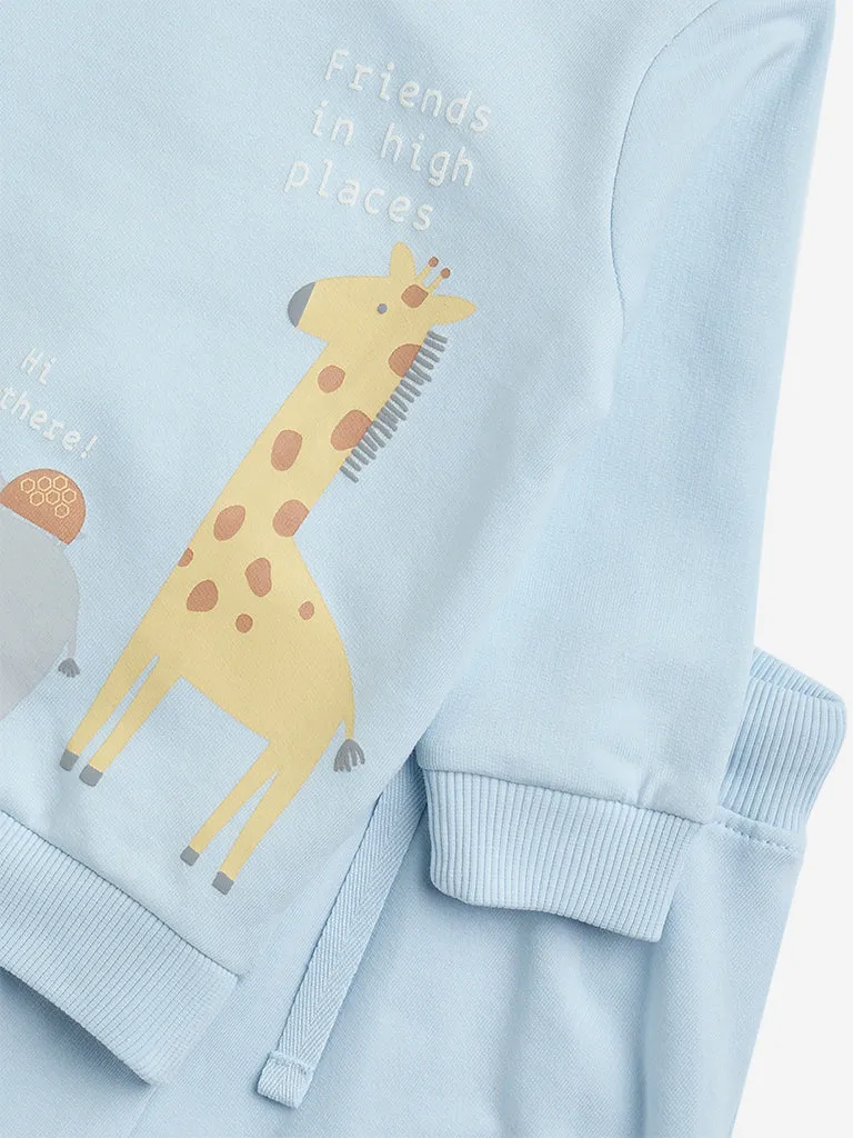 HOP Baby Light Blue Animal Printed Sweatshirt and Joggers Set